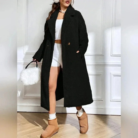 Lapel Neck Double Button Teddy Coat - Picture 1 of 6